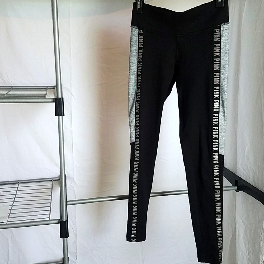 Pink fleece lined leggings, black & silver